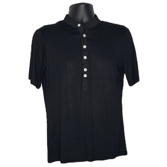 Man Xi Shang Grandad Collar Button Down Shirt (Size:XL, Color:Black) - Picture 1 of 3